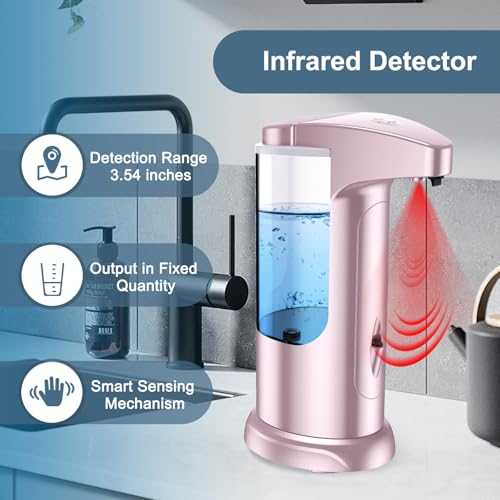 12.5 oz Automatic Liquid Soap Dispenser, Touch-Free Battery Operated Adjustable Soap Dispensing, Volume Premium for Kitchen Bathroom Toilet (Pink) - color: Pink