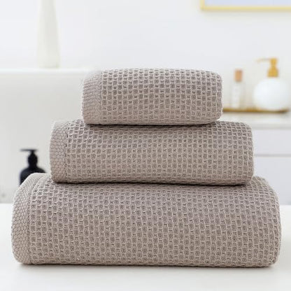 SK Studio 6 Piece Grey Bath Towels Set Cotton Waffle Bathroom Towels | 2 Bath Towels, 2 Hand Towels, 2 Washcloths Quick Dry for College Dorm, Spa - color: Grey