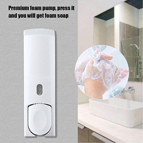 Soap Dispenser Wall Mount Foaming, 600ml Wall Mounted Manual Foam Soap Lotion Dispenser Rechargeable for Kitchen Bathroom Commercia(White)