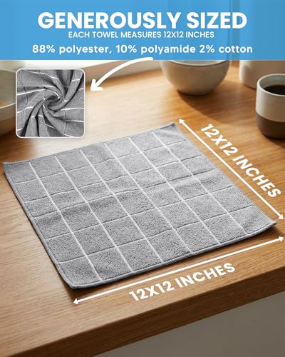 Utopia Towels 12 Pack Microfiber Fingertip Wash Cloths 12x12 Inch Grey | Highly Absorbent, Super Soft, Multipurpose, Ideal for Kitchen Hotel Spa and Gym