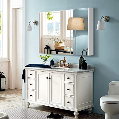 GLACER Large Mirrored Medicine Cabinet, Bathroom Wall Mounted Storage Cabinet with Triple Mirrored Doors, Ideal for Bathroom, Living Room, 36 x 4.5 x 25.5 inches (White)