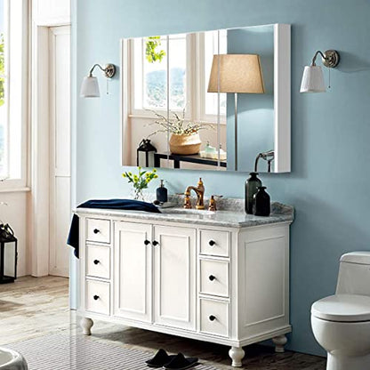 GLACER Large Mirrored Medicine Cabinet, Bathroom Wall Mounted Storage Cabinet with Triple Mirrored Doors, Ideal for Bathroom, Living Room, 36 x 4.5 x 25.5 inches (White)