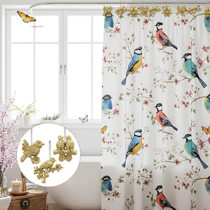 12 Pcs Bird Shower Curtain Hooks Antique Gold Birds Animal Decorative Hooks Rings Bulk Cute Hanger Stainless Steel Resin Nature Spring Themed Curtain Rings for Bathroom Bedroom Home Decor - style: Bird