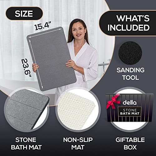 della Premium Stone Bath Mat - Luxurious Quick Drying Diatomite Bathstone for Bathroom Floor - Modern Super Absorbent Diatomaceous Earth Shower Mat, Water Absorbent Bathmat (Stripes)