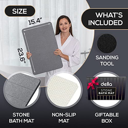 della Premium Stone Bath Mat - Luxurious Quick Drying Diatomite Bathstone for Bathroom Floor - Modern Super Absorbent Diatomaceous Earth Shower Mat, Water Absorbent Bathmat (Stripes)