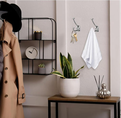 Brushed Satin Nickel Hooks Large Wall Mounted Decorative Solid Heavy-Duty Double-Sided Coat Hooks Triple Coat Hook Towels Coats Robes Towels Bag Bathroom Three Prong Coat Hook (2 Pack) - color: Brushed Satin Nickel