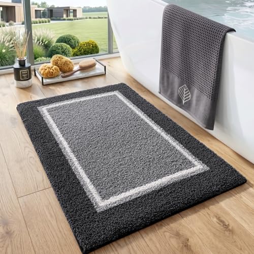 DEXI Bathroom Rugs 24x16, Soft Absorbent Bath Mat, Dark Grey | Non Slip Washable Bathmat, Thick and Plush Microfiber, Quick Dry, For Shower Floor, Sink, Tub, Laundry Room - color: Dark Grey, size: 24" X 16" (Rectangular)