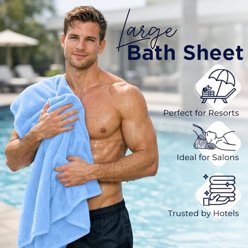 DAN River 2 Pack Bath Sheets Extra Large 35x70, Large Bath Towels for Adults, XL Oversized Heavy Duty Towel Set, 600 GSM 100% Ring Spun Cotton, Soft Quick Dry, Medium Blue - color: Medium Blue, size: Bath Sheet 35x70" (PK 2)