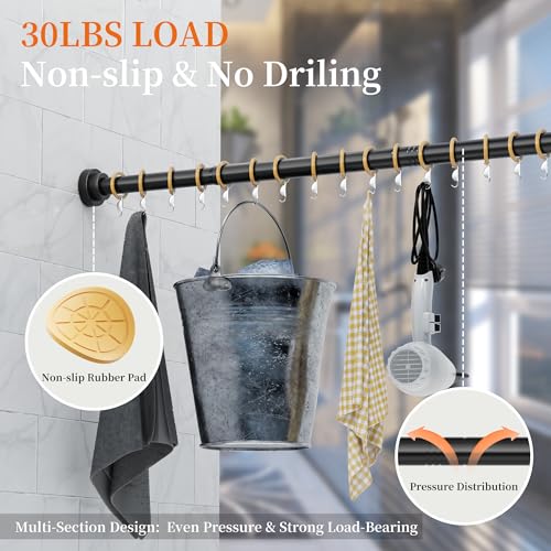 STARLATTA 2 Pack Shower Curtain Rods:43-80 Inch No Drilling Tension Rods, 1" Diameter Heavy Duty Adjustable, Stainless Steel Rust-Proof Spring Anti-Slip Curtain Rod for Bathroom (Black,80'') - color: Black, size: 43''-80''