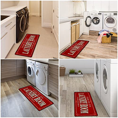 ROMAMIGO Farmhouse Red Runner Rug (20 X 47 inch), Non-Slip, High Pile, Handmade, Kitchen, Bathroom, Laundry Room Decor - color: Red
