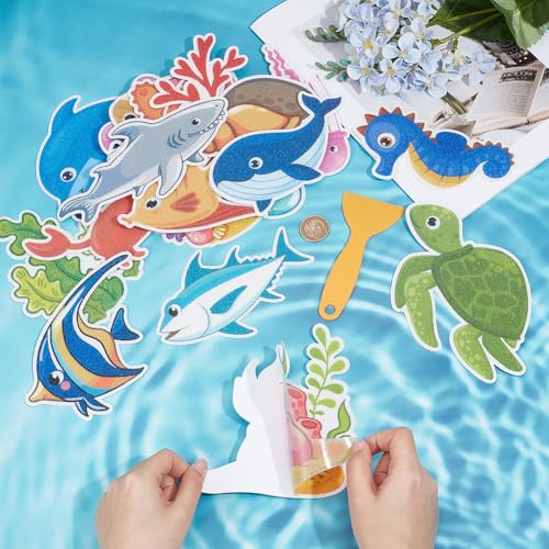 24Pcs Non Slip Bathtub Stickers Bulk Bathtub Sea Stickers with Scraper Plastic Adhesive Cartoon Ocean Animal Slippery Floor Decal for Shower and Bath Tub Home Decorations DIY Crafts Gifts - style: Marine Animal 4