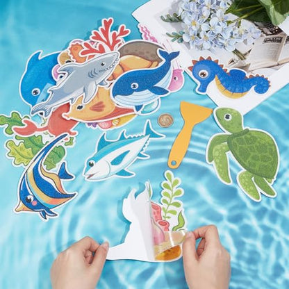 24Pcs Non Slip Bathtub Stickers Bulk Bathtub Sea Stickers with Scraper Plastic Adhesive Cartoon Ocean Animal Slippery Floor Decal for Shower and Bath Tub Home Decorations DIY Crafts Gifts - style: Marine Animal 4