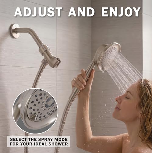 Massage & Mist Hand Shower Kit - 2.5 GPM - Brushed Nickel | 6 Function, High Pressure, Adjustable Handheld Showerhead with Hose and Mount, Easy Install for Boosting Low Water Flow - color: Brushed Nickel, size: 2.5 GPM