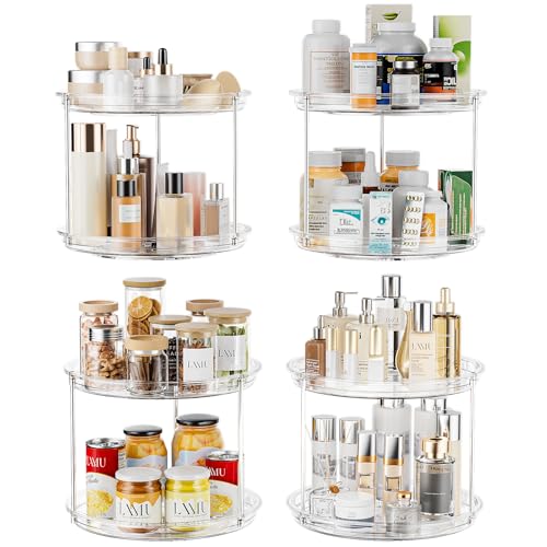 LAMU 2 Tier Lazy Susan Turntable Organizer for Cabinet, 9'' Rotating Spice Rack for Kitchen, Pantry, Countertop, Bathroom, Vanity, Under Sink, Medicine Cabinet Organizer, 4 Pack - color: 4 Pack Clear