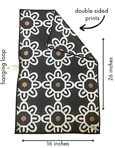 Kitchen Towels, Dish Towels for Kitchen, 2 Pc Kitchen Towel Set | Microfiber Waffle Towels, 16 x 26 inches, with Hanging Loops, Reusable Tea Towels, Cute Kitchen Towels - 2 Pack - color: Black