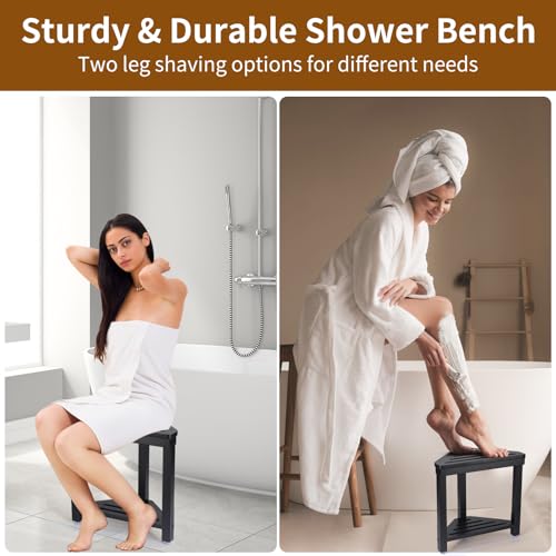 Boulphia Shower Foot Rest 14in, Acacia Wood Shower Stool for Shaving Legs (Black) - color: Black