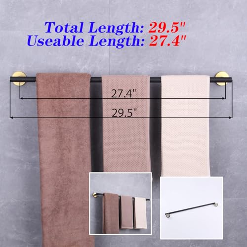 GERZWY Black & Gold Towel Bar, 30 Inch Stainless Steel Bathroom Wall Mounted Towel Rail, Hand Towel Holder AG1101C75-BD - color: Black & Gold, size: 30 Inch (Pack of 1)