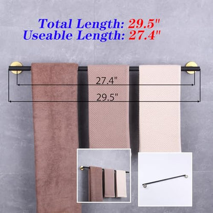 GERZWY Black & Gold Towel Bar, 30 Inch Stainless Steel Bathroom Wall Mounted Towel Rail, Hand Towel Holder AG1101C75-BD - color: Black & Gold, size: 30 Inch (Pack of 1)