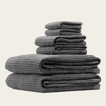 Sedona Luxe Waffle Towel Set, 410 GSM 6-Piece 100% Cotton Set with 2 Bath Sheets, 2 Hand Towels & 2 Washcloths, Spa-Quality (Charcoal) - color: Charcoal, style: Luxe Set (Set of 6 with Bath Sheets)