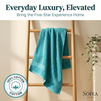Sofea Hand Towels 6 Pack (16 x 28 Inches) 100% Cotton Bathroom Towels, Soft Absorbent Quick Dry Hand Towels for Bathroom Kitchen - color: Aqua Green