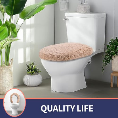 Soft Microfiber Toilet Lid Cover 17.5" x 15" Machine Washable | Solid Toilet Seat Cover Adjustable Rubber Backing Fits Most 16 -17.5" L x 14-16" W Round Oblong and Elongated Toilet Seat - color: Cream
