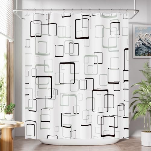 AmazerBath Shower Curtain Grey, Geometric Plaid Cloth Shower Curtain Sets with 12 Shower Curtain Hooks, Washable Fabric White Shower Curtain, Luxury Farmhouse Bathroom Shower Curtain, 72x72 Inches - color: E- Grey Checkered +12 Metal Hooks, size: 72"W x 7