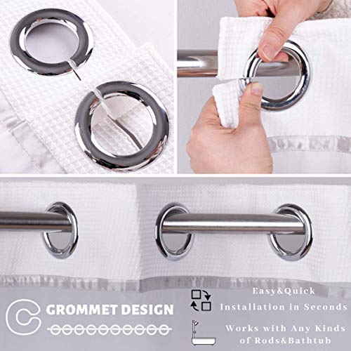 71“W x74”H Stripe Fabric Hook Free Shower Curtain with Polyester Magnet Snap-in Liner–Top See Through with Mesh Window Light Grey&White - color: White&light Grey, size: 71"W x 74"L (Pack of 1)