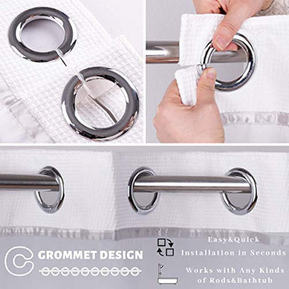 71“W x74”H Stripe Fabric Hook Free Shower Curtain with Polyester Magnet Snap-in Liner–Top See Through with Mesh Window Light Grey&White - color: White&light Grey, size: 71"W x 74"L (Pack of 1)