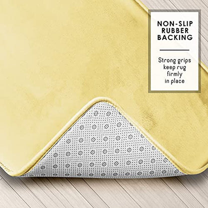 Clara Clark 3 Piece Bathroom Rugs Bath Mat Set, Velvet Memory Foam Bath Mats for Bathroom - Non-Slip, PVC Backing Bath Rugs, Washable - Dries Quickly, Yellow - color: Mellow Yellow