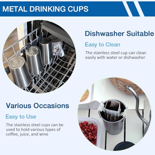 Alimat PluS 12 Oz Stainless Steel Cups 8 Pack, 350ml Metal Drinking Cups | for Bar, Home, Restaurant, Outdoor