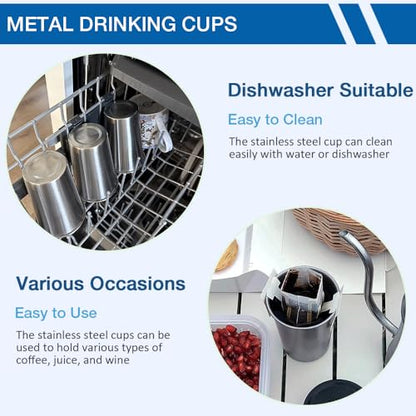 Alimat PluS 12 Oz Stainless Steel Cups 8 Pack, 350ml Metal Drinking Cups | for Bar, Home, Restaurant, Outdoor