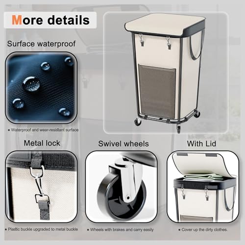 Laundry Basket with Lid and Wheels Rolling Laundry Basket, Removable Laundry Bag Design for Daily Use in Bathrooms and Laundry Rooms (Cover White, 160L) - color: Cover White