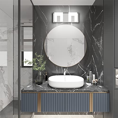Aipsun 2 Lights Dimmable Modern LED Vanity Light for Bathroom Frosted White Acrylic Chrome Up and Down Bathroom Wall Light Fixtures Over Mirror(White Light 6000K) - size: 2 Lights