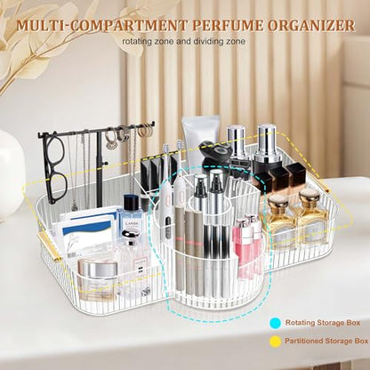 Spinning Makeup Organizer Countertop for Vanity,Dresser Organizer with Rotating Brush Holder,Beauty Storage Holder,Skincare Organizer,Perfume Organizer,Bathroom Counter Organizer