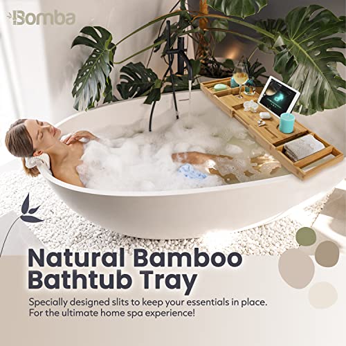 Bathtub Caddy – Natural Bamboo Bathtub Tray with Soap Holder – Durable Anti-Slip Bathtub Caddy Organizer – Extendable Bathroom Tray – Eco-Friendly and Safe Bamboo Organizer Tray