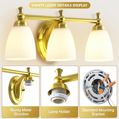 EJIAXIN 3 Light Bathroom Vanity Light,Gold Bathroom Lighting Fixtures Over Mirror Modern Bathroom Light Fixtures for Living Room Bathroom Bedroom Cabinet About Mirror - color: Gold