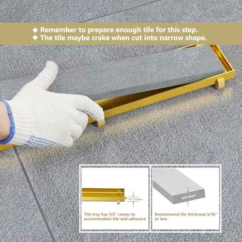 Neodrain 30-Inch Linear Shower Drain-Gold,with Tile Insert Grate | 304 Stainless Steel, Fast Drainage, Rectangle Shower Floor Drain with Leveling Feet & Hair Strainer, Fits Bathroom, Balcony - color: Gold, size: 30 IN