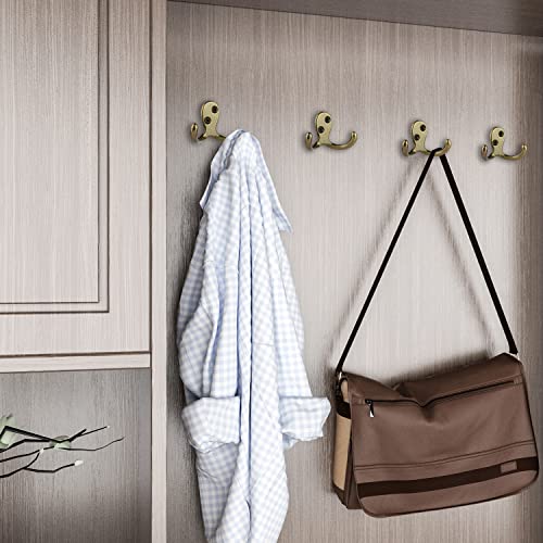 IBosins 10 Pack Antique Brass Double Prong Coat Hooks for Coat, Scarf, Bag | Heavy Duty Retro Double Hooks Utility Hooks for Coat, Scarf, Towel, Key, Cap, Cup, Hat - color: 10 Pcs Antique Brass