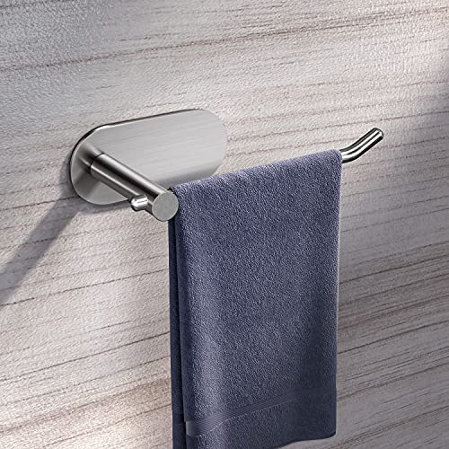 VAEHOLD Self Adhesive Hand Towel Holder for Bathroom, Silver Towel Rack Towel Ring Hanger Towel for Kitchen No Drilling - SUS 304 Stainless Steel Brushed