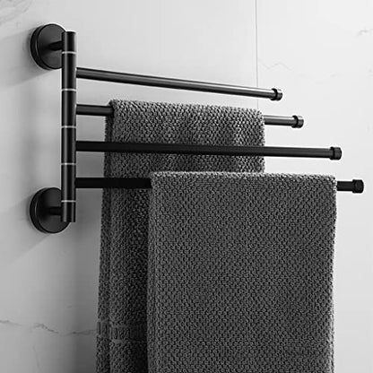 ZHOUXIAO 304 Stainless Steel Swing Out Towel Bar Holder/Black Swivel Towel Rack for Bathroom or Kitchen, Towel Bar Folding Arm Swivel Hanger Bathroom Storage Wall Mounted black-4Bars