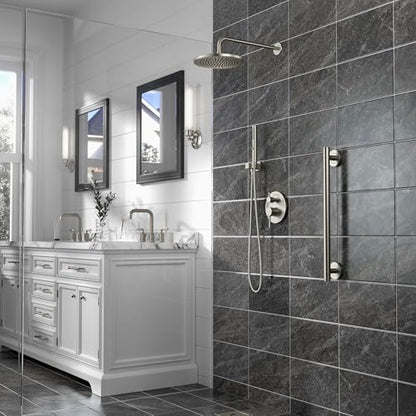 Lava Odoro Modern Rain Shower System Faucet Set, SF104-BN | 2-Setting Round Shower Valve Trim Kit, Brushed Nickel Shower Head Set with Sprayer, 10 Inch, Rough-in Valve Included - color: Brushed Nickel, style: Without Tub Spout