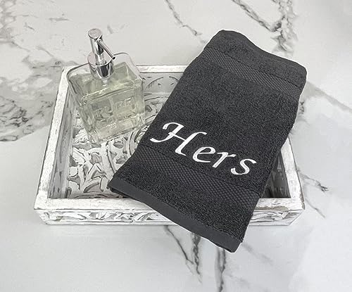 Liberty21 His and Hers Embroidered Wash Cloths Towel Set for Couples. This Set Includes 2 Washcloth Towels for Body and Face. His and Hers Gifts. 100% Cotton. (Gray) - color: Gray