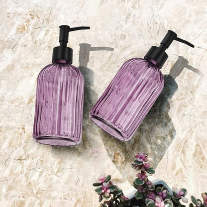 Glass Soap Dispenser with Plastic Pump, Hand Soap Dispenser for Hand Wash, Lotion Dispenser for Dishwashing Liquid, Lotion Shower Gel (Striped Purple) - color: Striped Purple