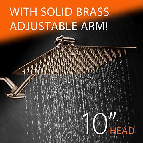 HotelSpa Giant 10" Stainless Steel Rainfall Square Showerhead with 11 inch Solid Brass Adjustable Extension Arm – Brushed Nickel Finish - color: Brushed Nickel