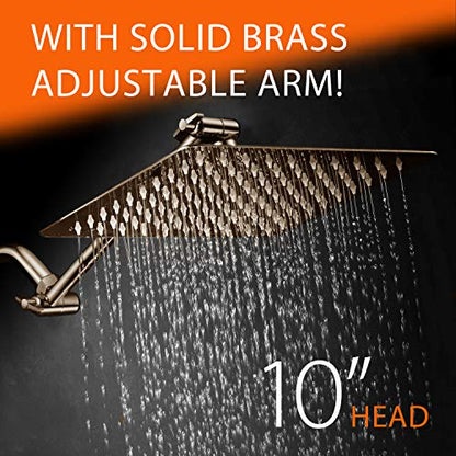 HotelSpa Giant 10" Stainless Steel Rainfall Square Showerhead with 11 inch Solid Brass Adjustable Extension Arm – Brushed Nickel Finish - color: Brushed Nickel