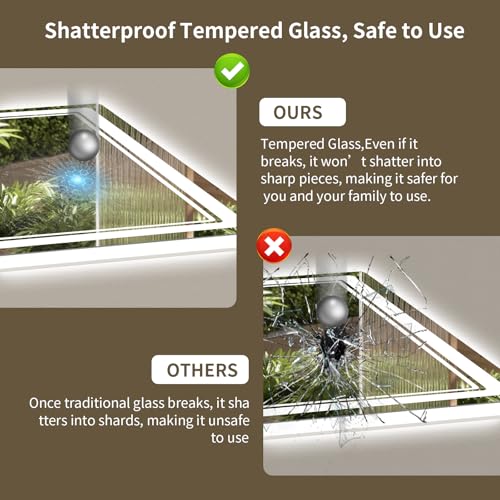 40"x60" LED Bathroom Mirror with Lights, Backlit + Front Lit, Anti-Fog, Lighted Bathroom Mirror for Wall, HD Shatterproof Tempered Glass, Dimmable, Memory Function (Horizontal/Vertical) - size: 60"L x 40"W