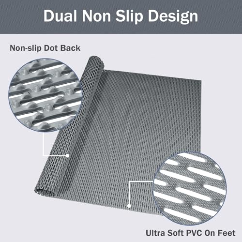 Bathroom Non Slip Shower Mat, Gray 24x16 Inch Bathtub Mat, Non Slip Bathroom Mat for Elderly and Kids, Easy to Dry, Fast-Dry Drainage Hole, Easy to Prune - color: Gray, size: 24" x 16" (Rectangular)