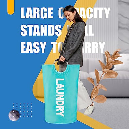 Caroeas 100L Laundry Basket,Large Laundry Hamper, Laundry Bag with Padded Handles, Clothes Hamper Stands Up Well, Collapsible Free Standing Easy Storage Washing Bin (Light Blue,100L) - color: Light Blue, size: 100L