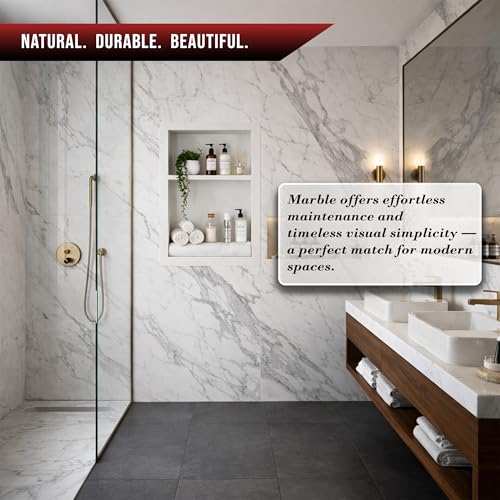 16" X 24" White Marble Shower Niche for Bathroom Shelf | Recessed Wall Insert | Rectangular 2 Shelves Storage Bathroom Organizer | No Tiles Needed (Pure White)