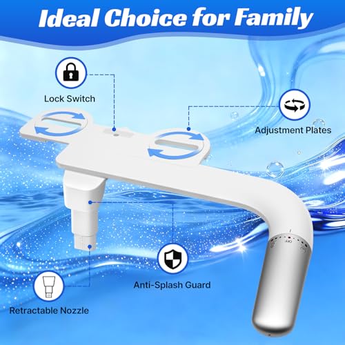 Left-Hand Bidet Attachment for Toilet,0.23 Inch Ultra-Thin Non-Electric | Foldable Dual Nozzle,One Click Quick Detach,Adjustable Water Pressure,Cold Water Only,Fits Most Toilets,Rotation Control,Oval